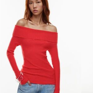 Wilfred Bold Red Off-Shoulder Sweater